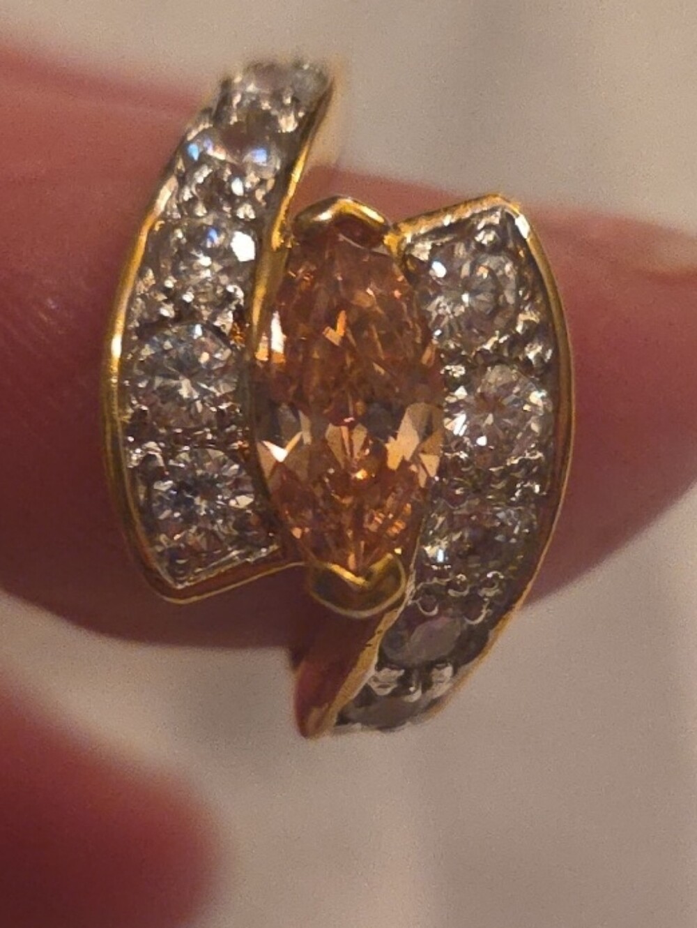 Gold-Tone Citrine Marquise Ring with Pavé Crystal Accents